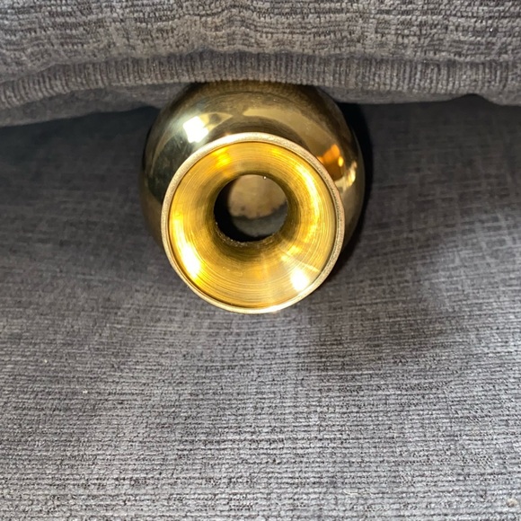 EUC heavy shiny brass toned mini bud vase made in china. Type of metal unknown. - Picture 3 of 6